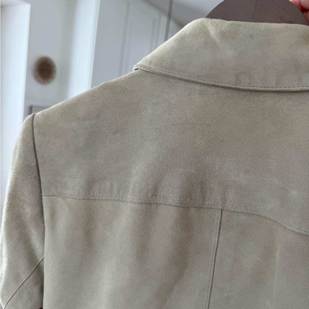 Vintage 90s Express Beige Suede Leather Shirt Jacket - Picture 8 of 9